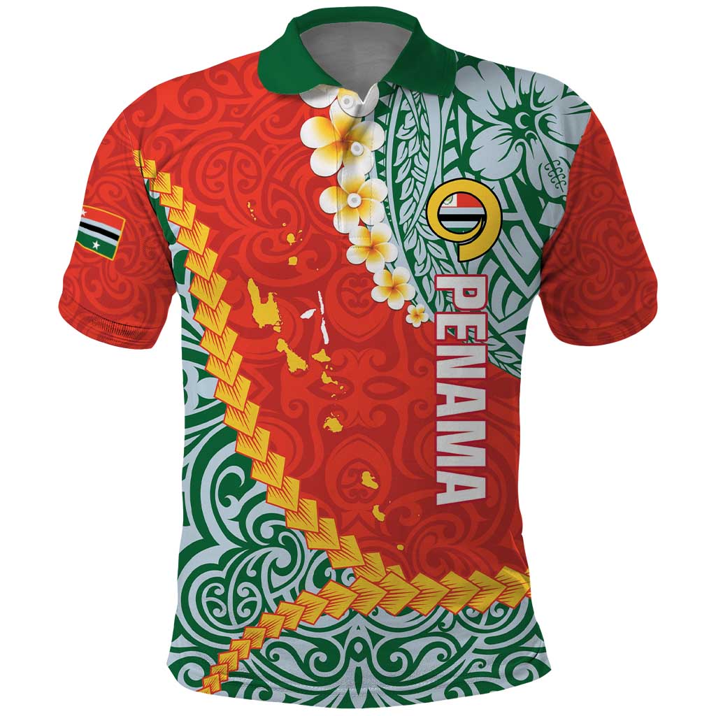 Penama Province Polo Shirt Vanuatu Map - Plumeria Flag Color LT14 Red - Polynesian Pride