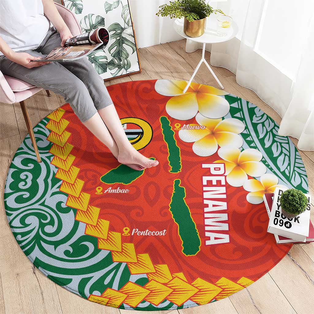 Penama Province Round Carpet Vanuatu Map - Plumeria Flag Color LT14 - Polynesian Pride