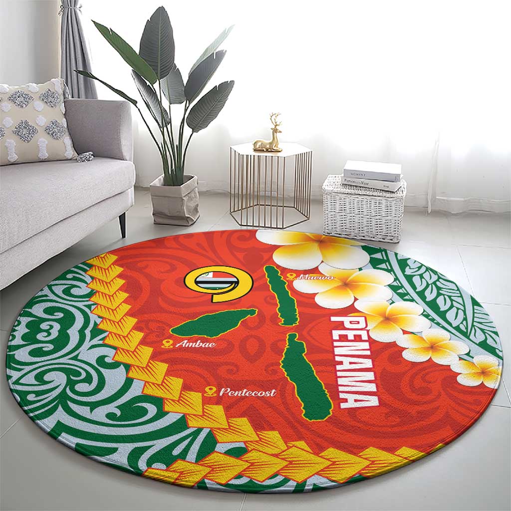 Penama Province Round Carpet Vanuatu Map - Plumeria Flag Color LT14 - Polynesian Pride