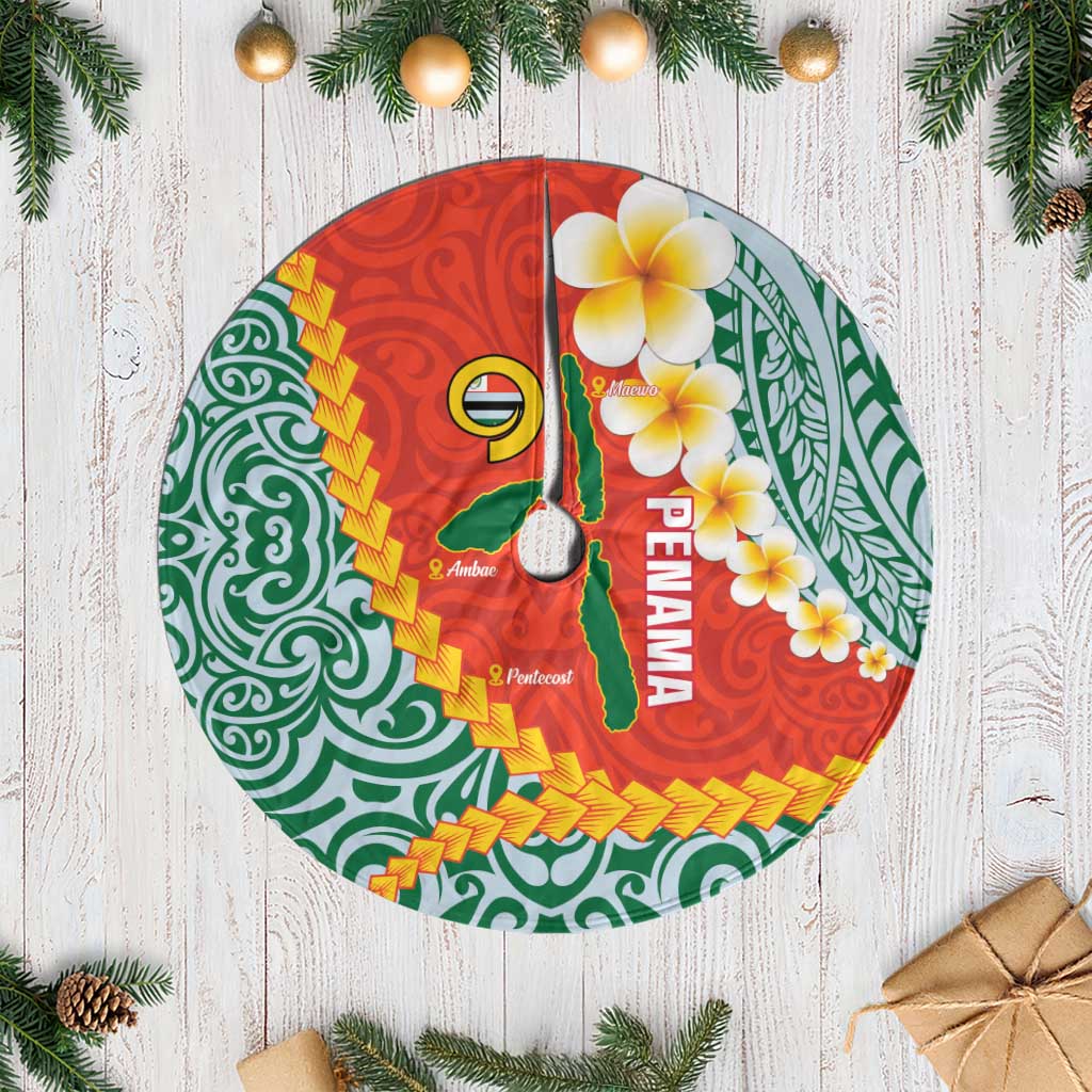 Penama Province Tree Skirt Vanuatu Map - Plumeria Flag Color LT14 Casual Red - Polynesian Pride