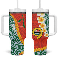 Penama Province Tumbler With Handle Vanuatu Pattern Map With Plumeria Flag Color LT14 One Size: 40 oz Red - Polynesian Pride