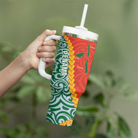 Penama Province Tumbler With Handle Vanuatu Pattern Map With Plumeria Flag Color LT14 - Polynesian Pride