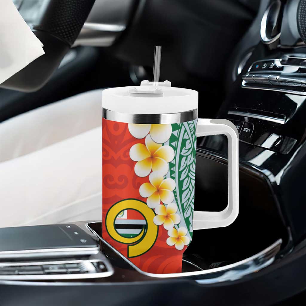 Penama Province Tumbler With Handle Vanuatu Pattern Map With Plumeria Flag Color LT14 - Polynesian Pride