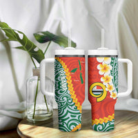 Penama Province Tumbler With Handle Vanuatu Pattern Map With Plumeria Flag Color LT14 - Polynesian Pride