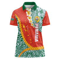 Penama Province Women Polo Shirt Vanuatu Map - Plumeria Flag Color LT14 Female Red - Polynesian Pride