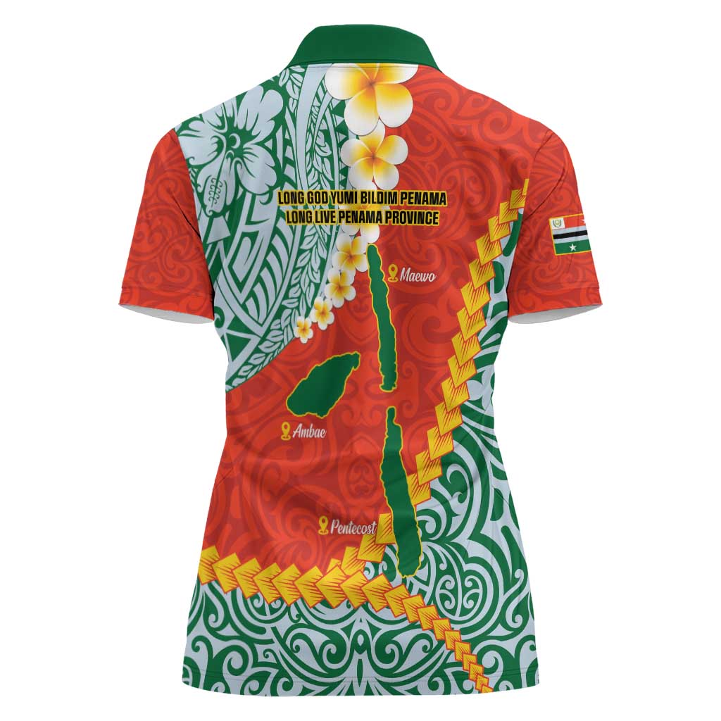 Penama Province Women Polo Shirt Vanuatu Map - Plumeria Flag Color LT14 - Polynesian Pride