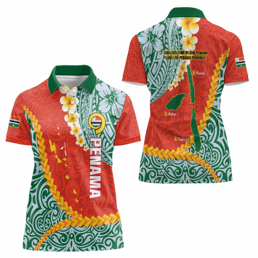 Penama Province Women Polo Shirt Vanuatu Map - Plumeria Flag Color LT14 - Polynesian Pride
