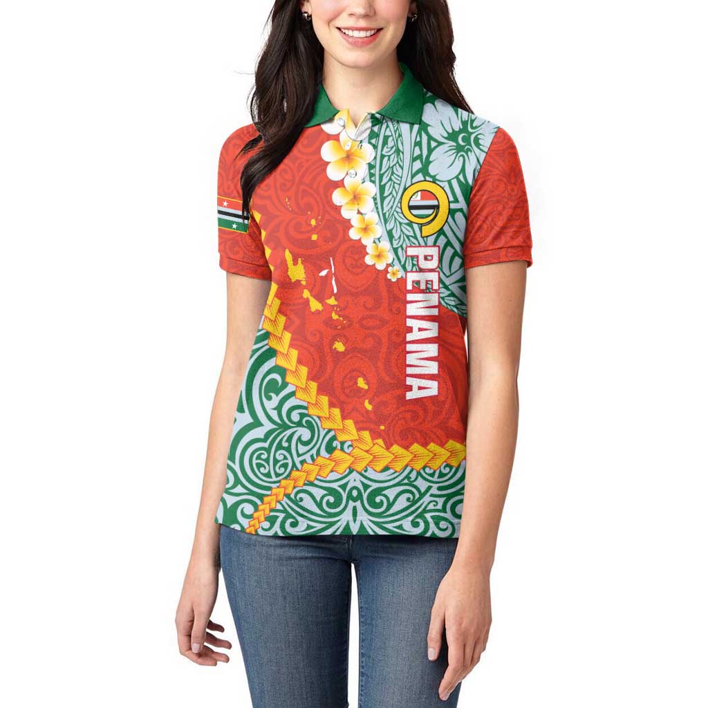 Penama Province Women Polo Shirt Vanuatu Map - Plumeria Flag Color LT14 - Polynesian Pride