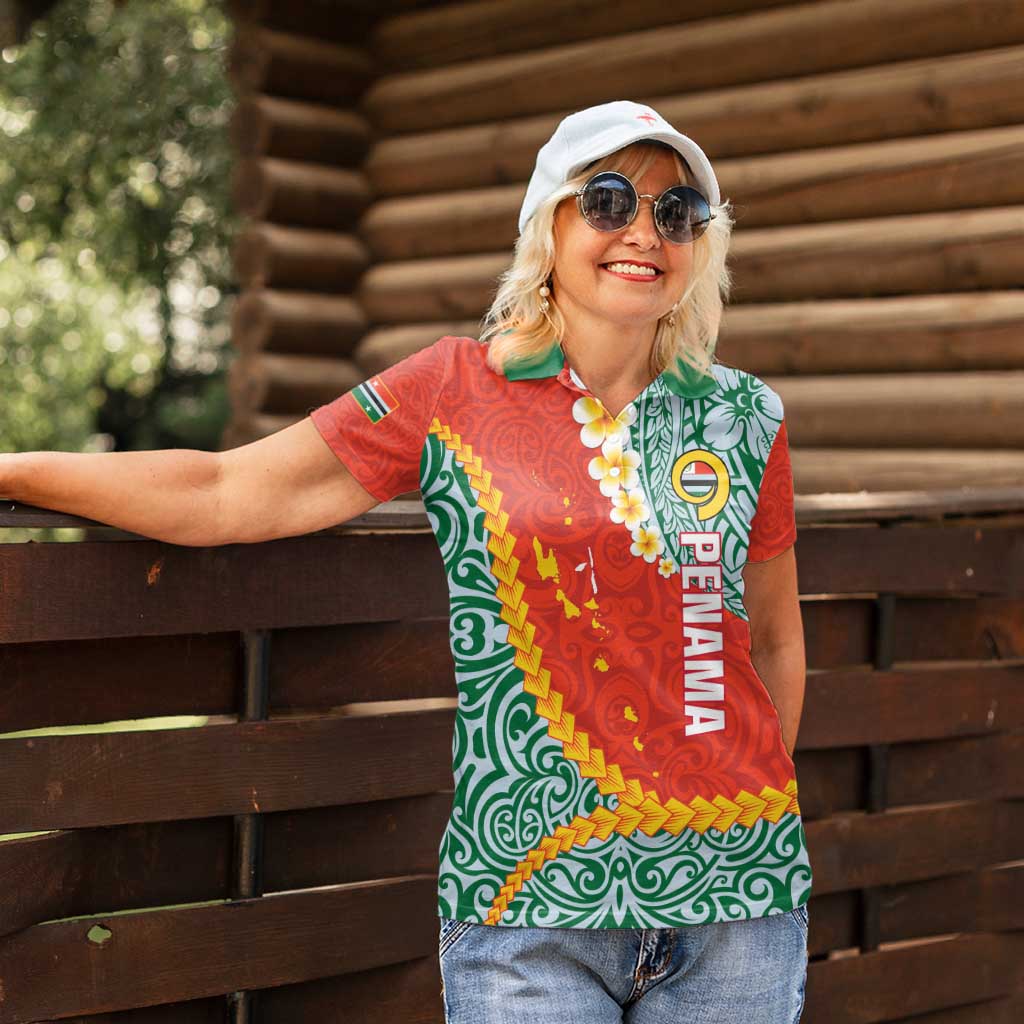 Penama Province Women Polo Shirt Vanuatu Map - Plumeria Flag Color LT14 - Polynesian Pride
