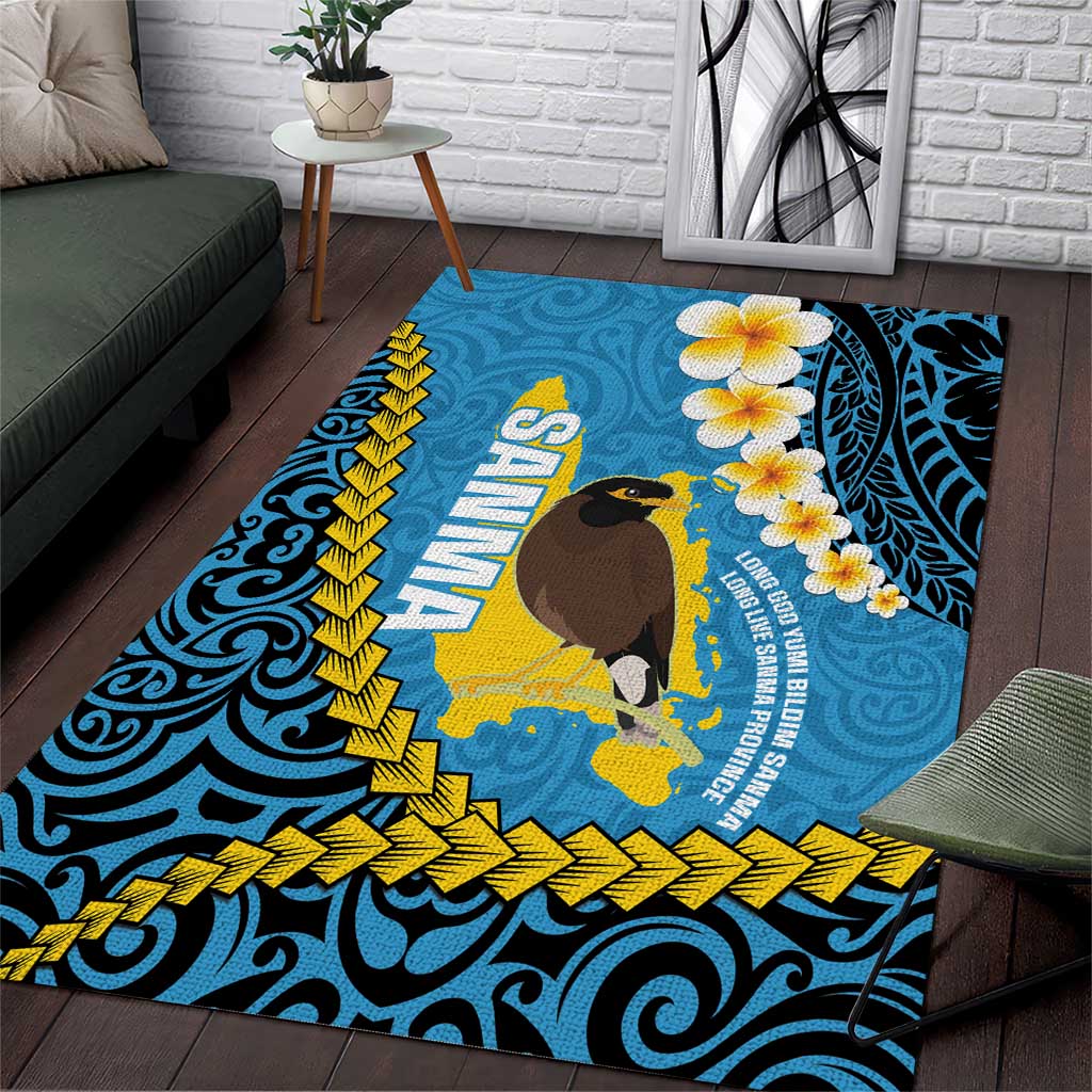 Sanma Province Area Rug Vanuatu Pattern Myna Bird - Plumeria Flag Color LT14 Blue - Polynesian Pride