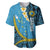 Sanma Province Baseball Jersey Vanuatu Pattern Myna Bird - Plumeria Flag Color