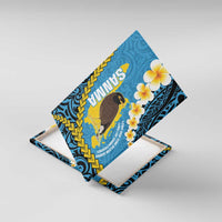 Sanma Province Canvas Wall Art Vanuatu Pattern Myna Bird - Plumeria Flag Color LT14 With Frame Blue - Polynesian Pride
