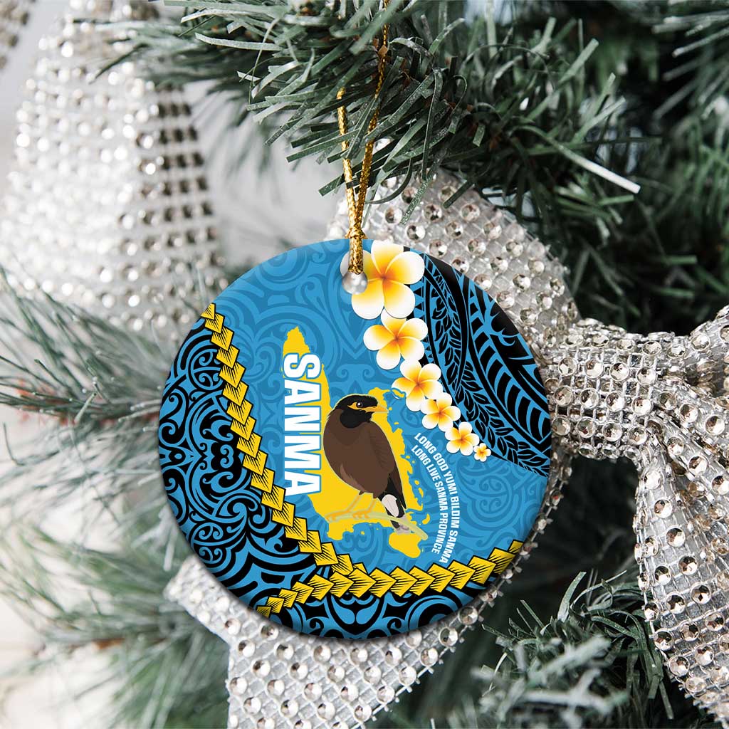 Sanma Province Ceramic Ornament Vanuatu Pattern Myna Bird - Plumeria Flag Color LT14 - Polynesian Pride