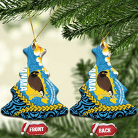 Sanma Province Ceramic Ornament Vanuatu Pattern Myna Bird - Plumeria Flag Color LT14 Christmas Tree Blue - Polynesian Pride