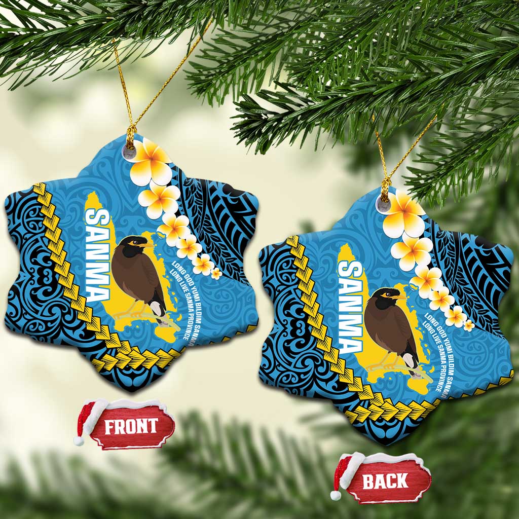 Sanma Province Ceramic Ornament Vanuatu Pattern Myna Bird - Plumeria Flag Color LT14 Snow Flake Blue - Polynesian Pride