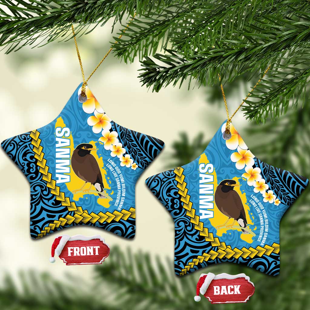 Sanma Province Ceramic Ornament Vanuatu Pattern Myna Bird - Plumeria Flag Color LT14 Star Blue - Polynesian Pride