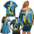 Sanma Province Family Matching Off Shoulder Short Dress and Hawaiian Shirt Vanuatu Pattern Myna Bird - Plumeria Flag Color