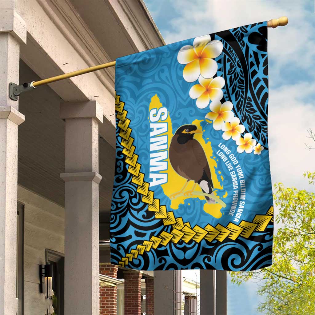 Sanma Province Garden Flag Vanuatu Pattern Myna Bird - Plumeria Flag Color LT14 House Flag Blue - Polynesian Pride