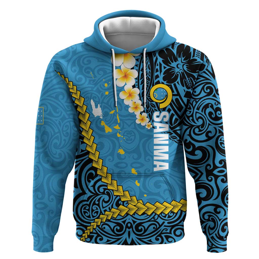 Sanma Province Hoodie Vanuatu Pattern Myna Bird - Plumeria Flag Color