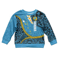 Sanma Province Kid Ugly Christmas Sweater Vanuatu Pattern Myna Bird - Plumeria Flag Color LT14 Kid Blue - Polynesian Pride