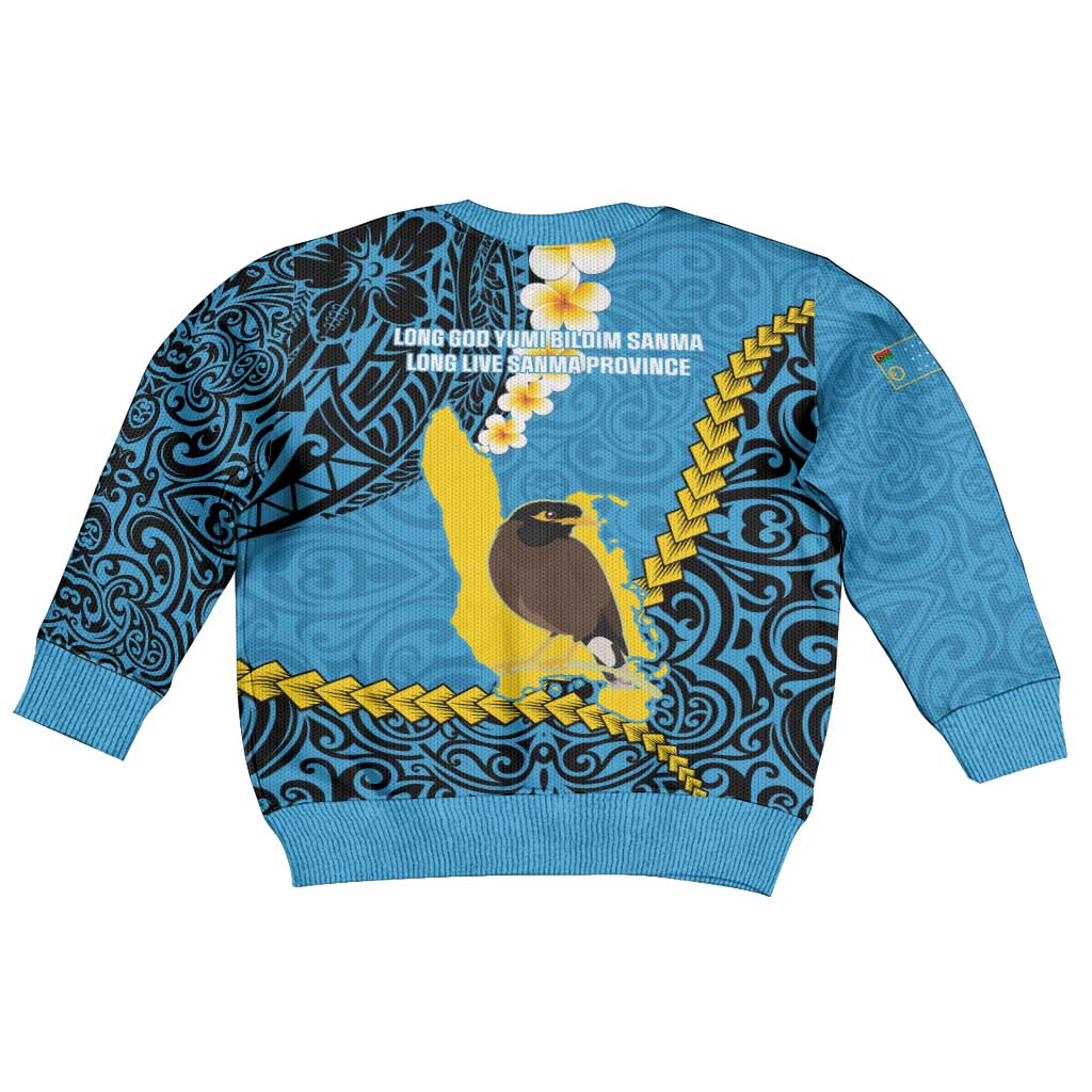 Sanma Province Kid Ugly Christmas Sweater Vanuatu Pattern Myna Bird - Plumeria Flag Color LT14 - Polynesian Pride