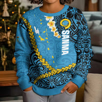 Sanma Province Kid Ugly Christmas Sweater Vanuatu Pattern Myna Bird - Plumeria Flag Color LT14 - Polynesian Pride