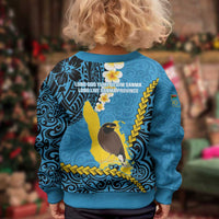Sanma Province Kid Ugly Christmas Sweater Vanuatu Pattern Myna Bird - Plumeria Flag Color LT14 - Polynesian Pride