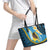 Sanma Province Leather Tote Bag Vanuatu Pattern Myna Bird - Plumeria Flag Color