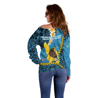 Sanma Province Off Shoulder Sweater Vanuatu Pattern Myna Bird - Plumeria Flag Color LT14 - Polynesian Pride