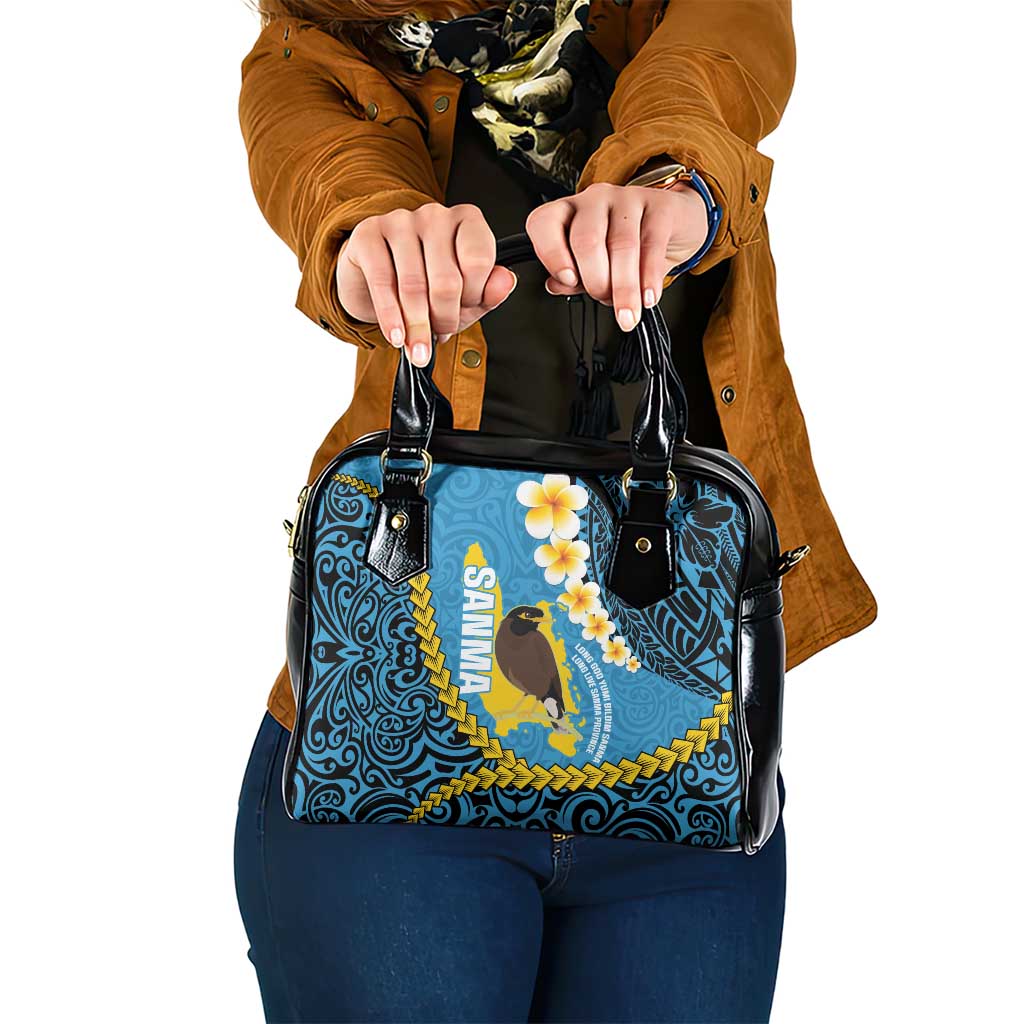 Sanma Province Shoulder Handbag Vanuatu Pattern Myna Bird - Plumeria Flag Color LT14 One Size Blue - Polynesian Pride