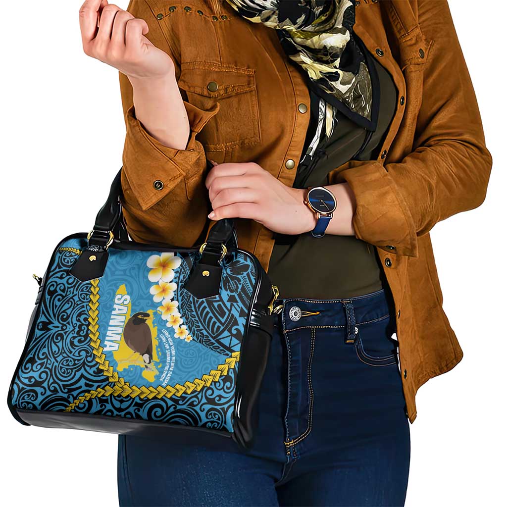 Sanma Province Shoulder Handbag Vanuatu Pattern Myna Bird - Plumeria Flag Color LT14 - Polynesian Pride