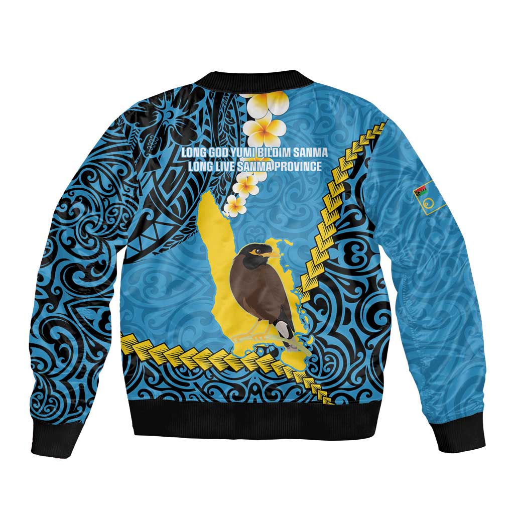 Sanma Province Sleeve Zip Bomber Jacket Vanuatu Pattern Myna Bird - Plumeria Flag Color LT14 - Polynesian Pride