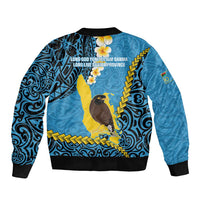 Sanma Province Sleeve Zip Bomber Jacket Vanuatu Pattern Myna Bird - Plumeria Flag Color LT14 - Polynesian Pride