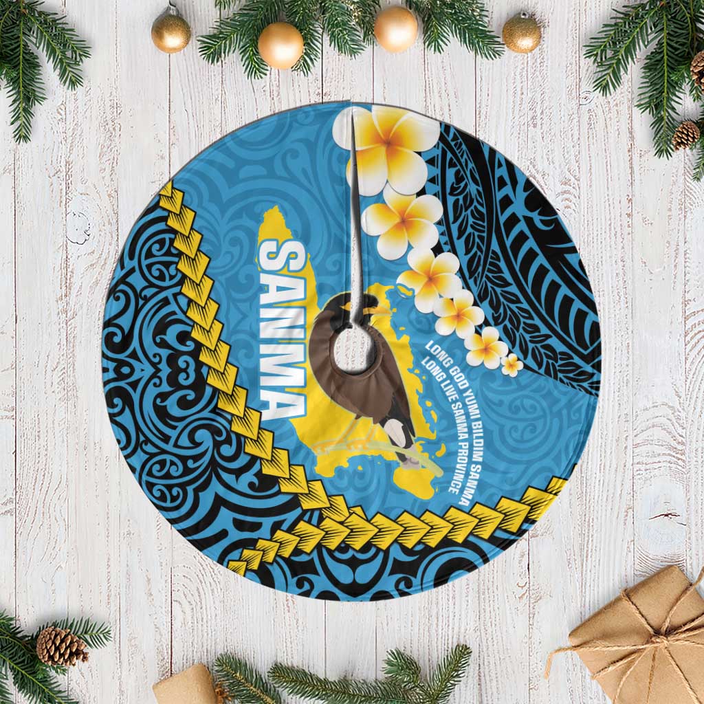 Sanma Province Tree Skirt Vanuatu Pattern Myna Bird - Plumeria Flag Color LT14 Casual Blue - Polynesian Pride
