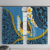 Sanma Province Window Curtain Vanuatu Pattern Myna Bird - Plumeria Flag Color LT14 With Hooks Blue - Polynesian Pride