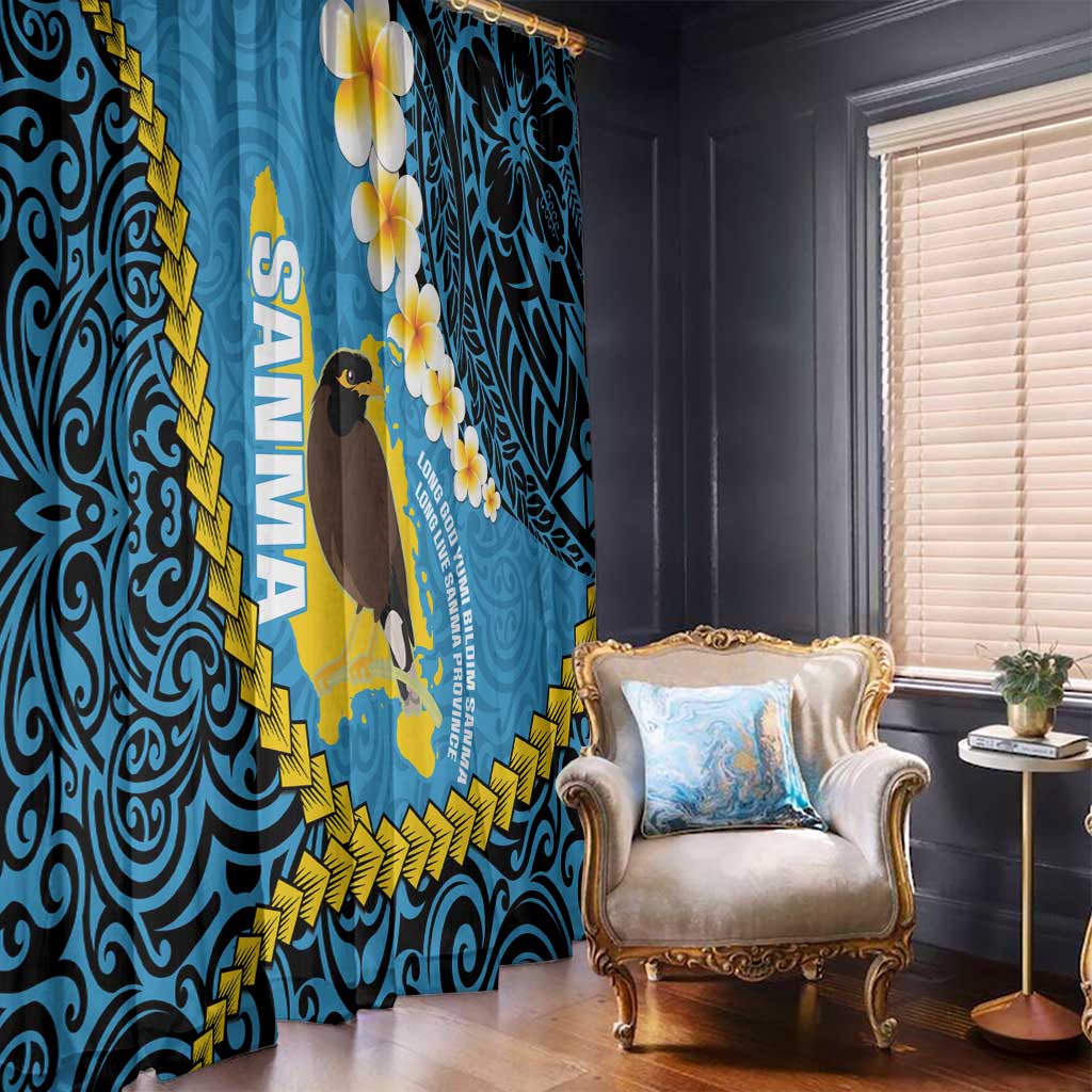 Sanma Province Window Curtain Vanuatu Pattern Myna Bird - Plumeria Flag Color LT14 - Polynesian Pride