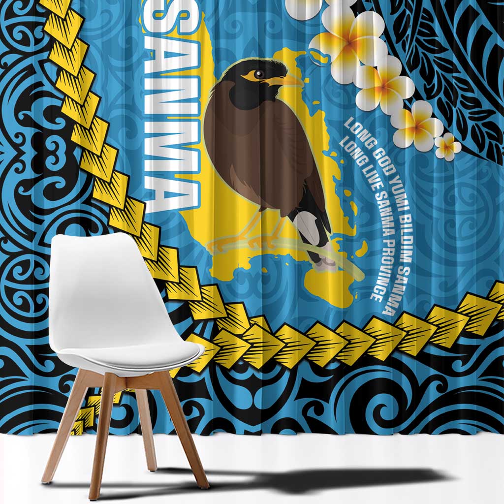 Sanma Province Window Curtain Vanuatu Pattern Myna Bird - Plumeria Flag Color LT14 - Polynesian Pride