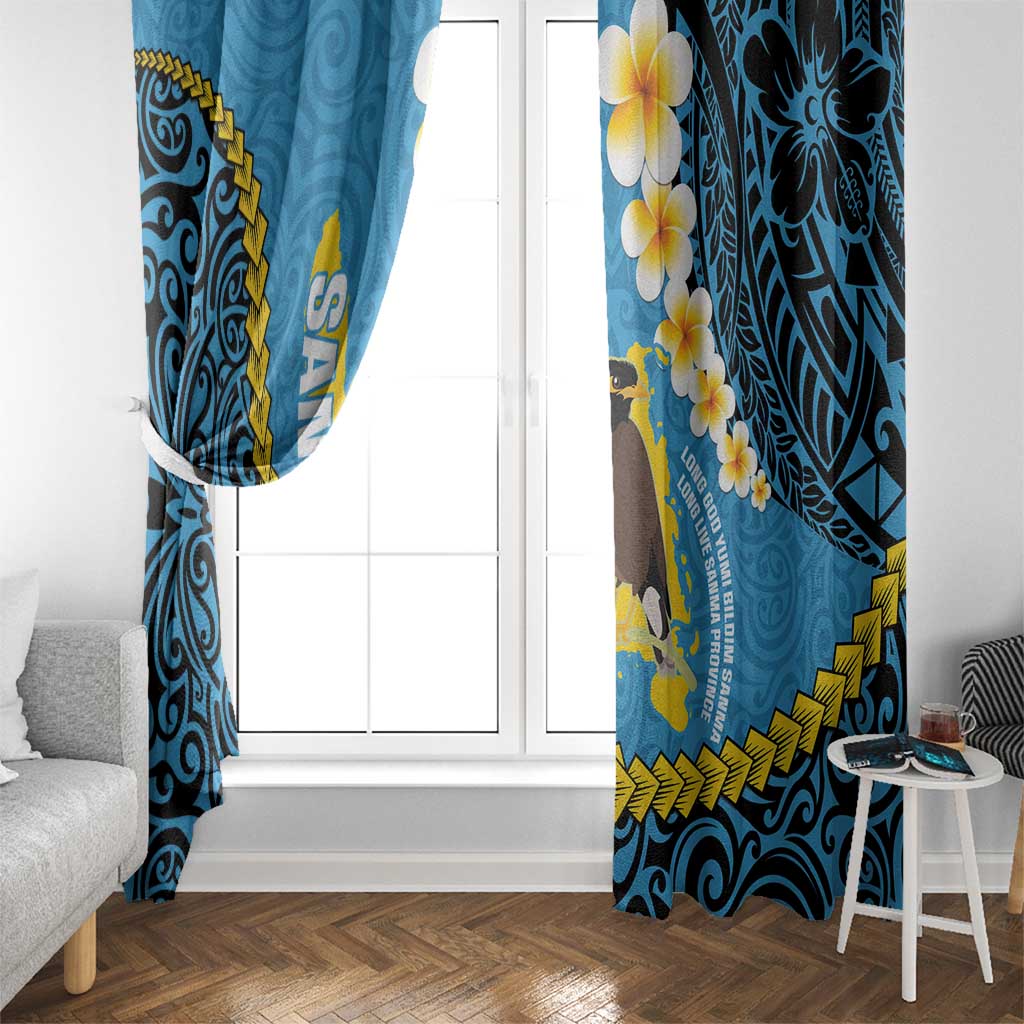 Sanma Province Window Curtain Vanuatu Pattern Myna Bird - Plumeria Flag Color LT14 - Polynesian Pride