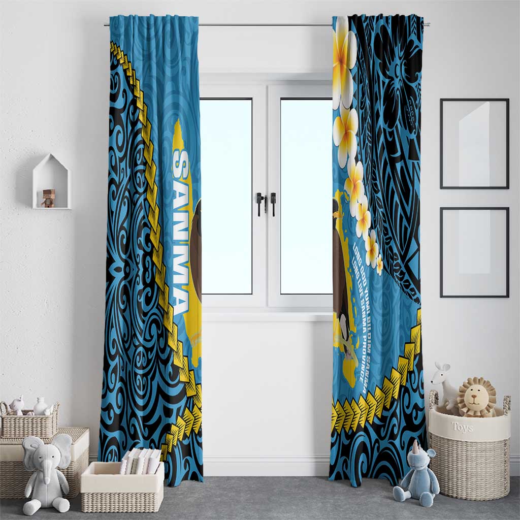 Sanma Province Window Curtain Vanuatu Pattern Myna Bird - Plumeria Flag Color LT14 - Polynesian Pride