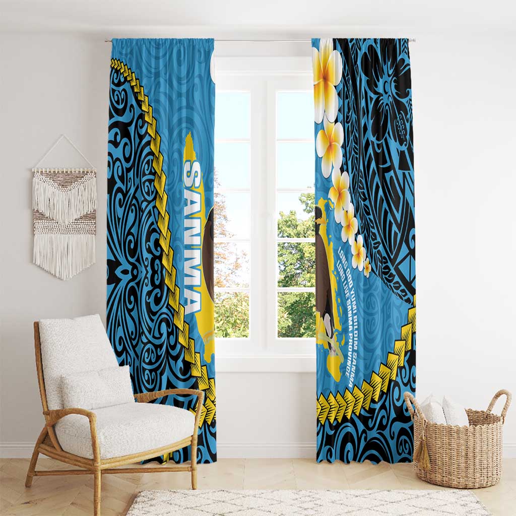 Sanma Province Window Curtain Vanuatu Pattern Myna Bird - Plumeria Flag Color LT14 - Polynesian Pride