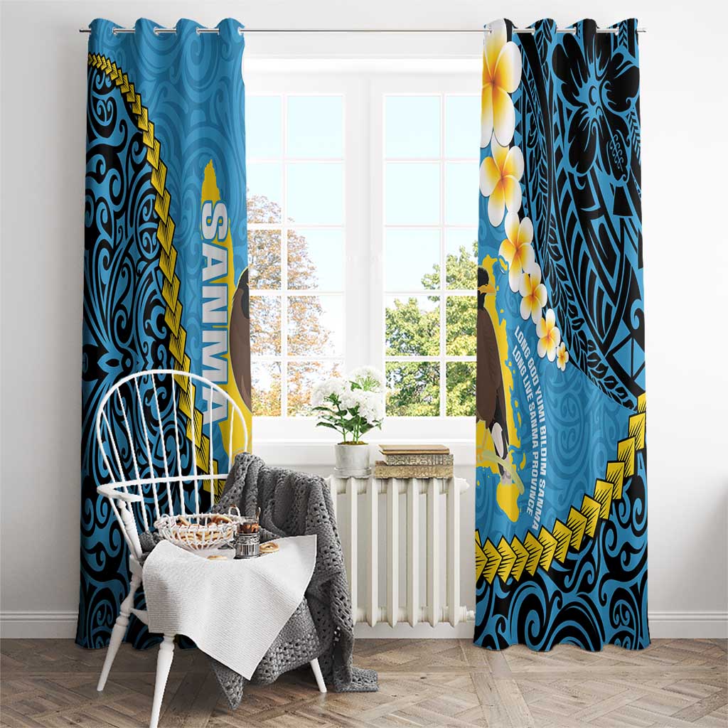 Sanma Province Window Curtain Vanuatu Pattern Myna Bird - Plumeria Flag Color LT14 - Polynesian Pride