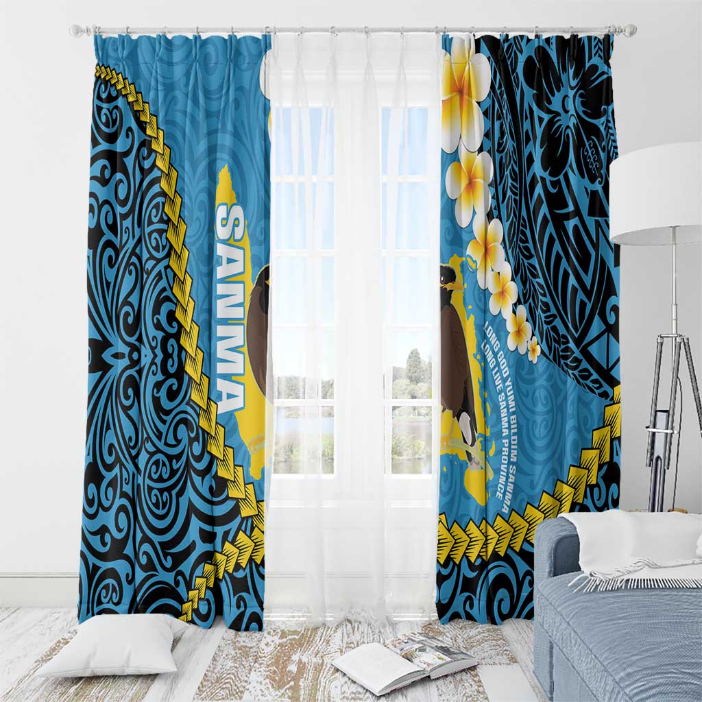 Sanma Province Window Curtain Vanuatu Pattern Myna Bird - Plumeria Flag Color LT14 - Polynesian Pride