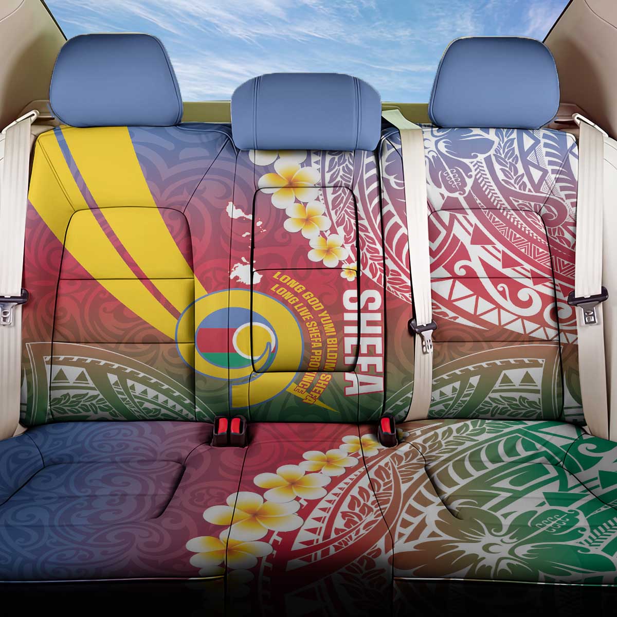 Shefa Province Back Car Seat Cover Vanuatu Pattern Map - Plumeria Flag Color LT14 One Size Red - Polynesian Pride