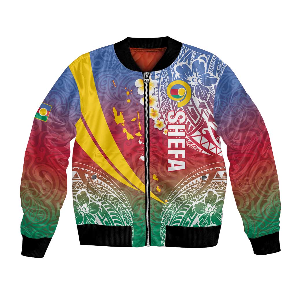 Shefa Province Bomber Jacket Vanuatu Pattern Map - Plumeria Flag Color LT14 Unisex Red - Polynesian Pride
