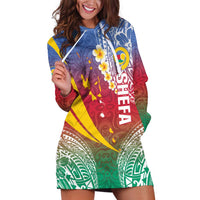 Shefa Province Hoodie Dress Vanuatu Pattern Map - Plumeria Flag Color LT14 Red - Polynesian Pride