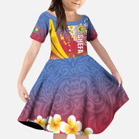Shefa Province Kid Short Sleeve Dress Vanuatu Pattern Map - Plumeria Flag Color LT14 KID Red - Polynesian Pride