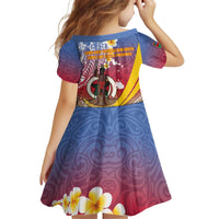 Shefa Province Kid Short Sleeve Dress Vanuatu Pattern Map - Plumeria Flag Color LT14 - Polynesian Pride