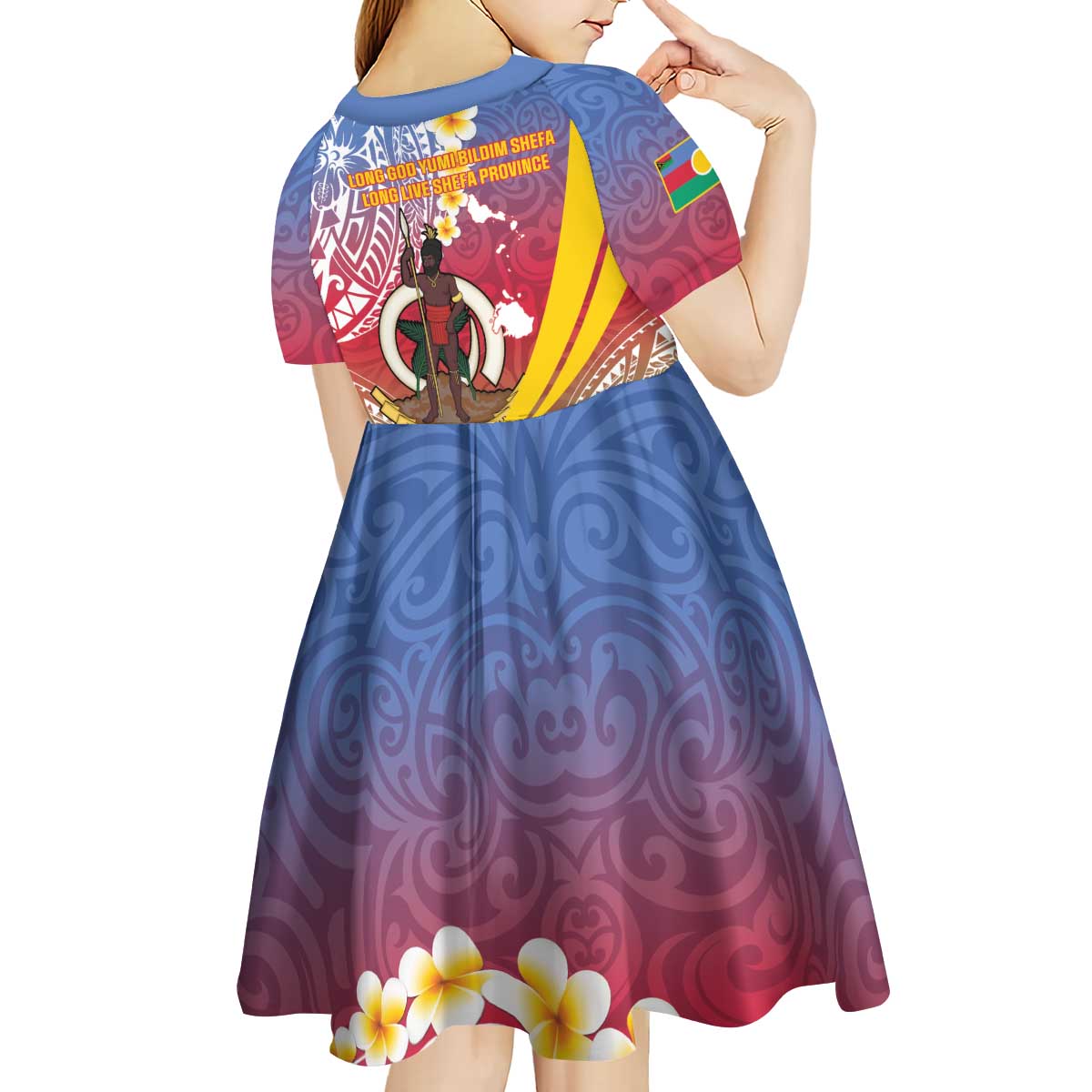 Shefa Province Kid Short Sleeve Dress Vanuatu Pattern Map - Plumeria Flag Color LT14 - Polynesian Pride