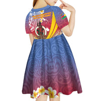 Shefa Province Kid Short Sleeve Dress Vanuatu Pattern Map - Plumeria Flag Color LT14 - Polynesian Pride