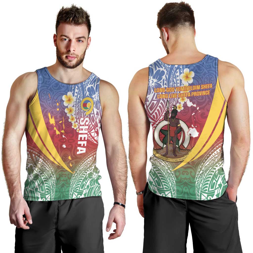 Shefa Province Men Tank Top Vanuatu Pattern Map - Plumeria Flag Color LT14 - Polynesian Pride